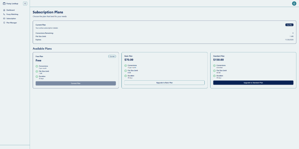 FuzzyMatch SaaS Dashboard